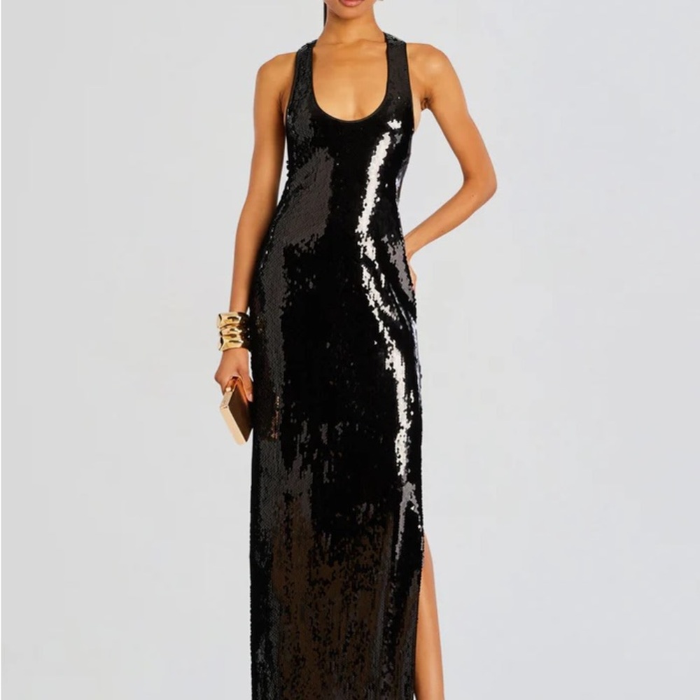 Retrofête Black Sequin Evening Gown